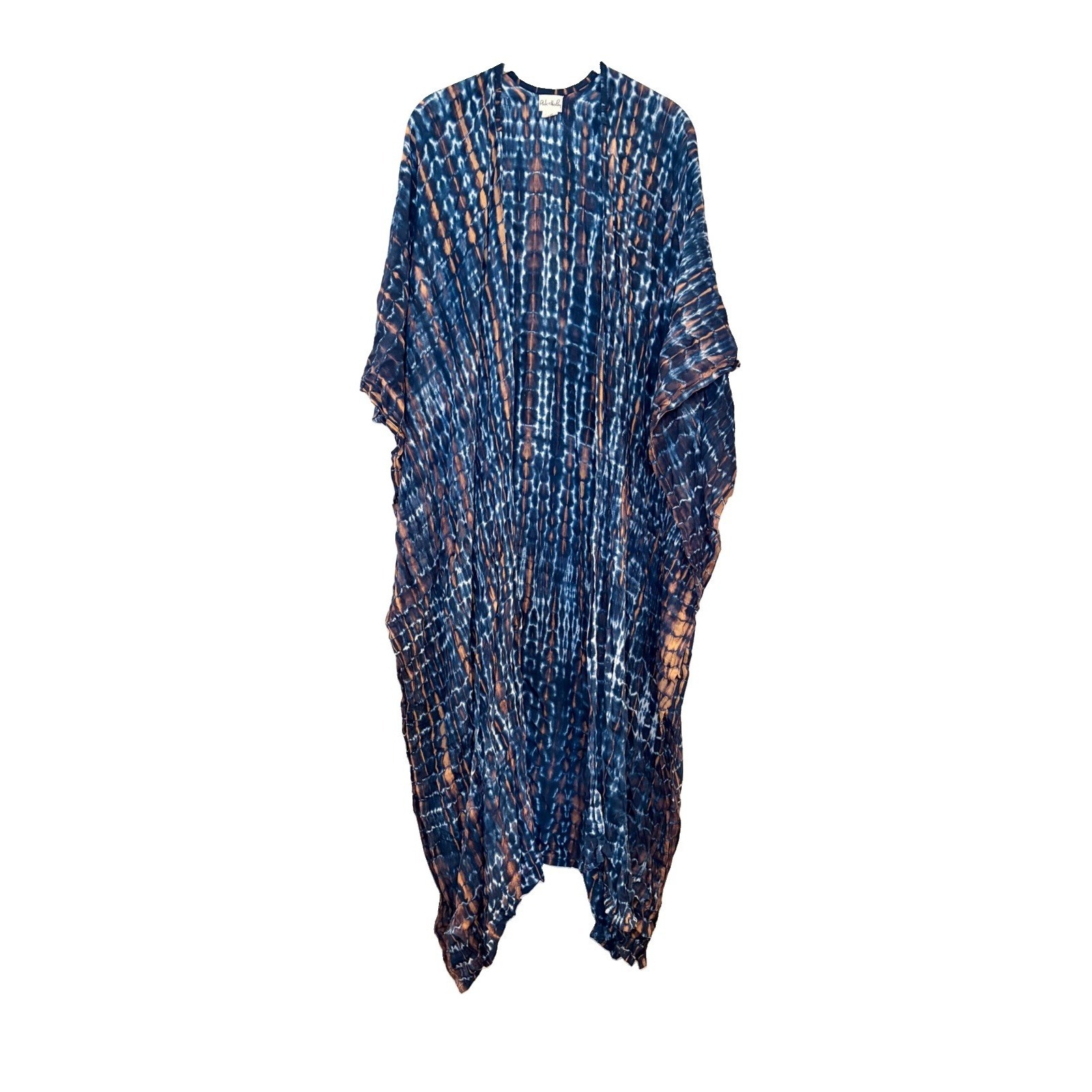Tie Dye Maxi Kimono Duster Open Front Beach Coverup Blue - Pink Haley Os